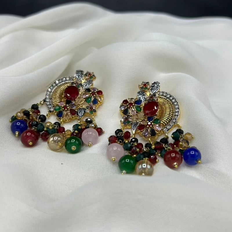 GOLD PLATED EARRINGS WITH BEADS AND PEARLS 