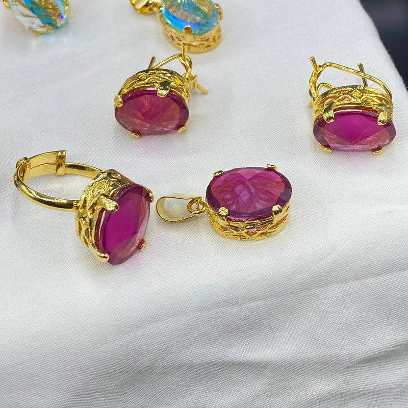 Gold plated Doublet stones combo set (mint colors)