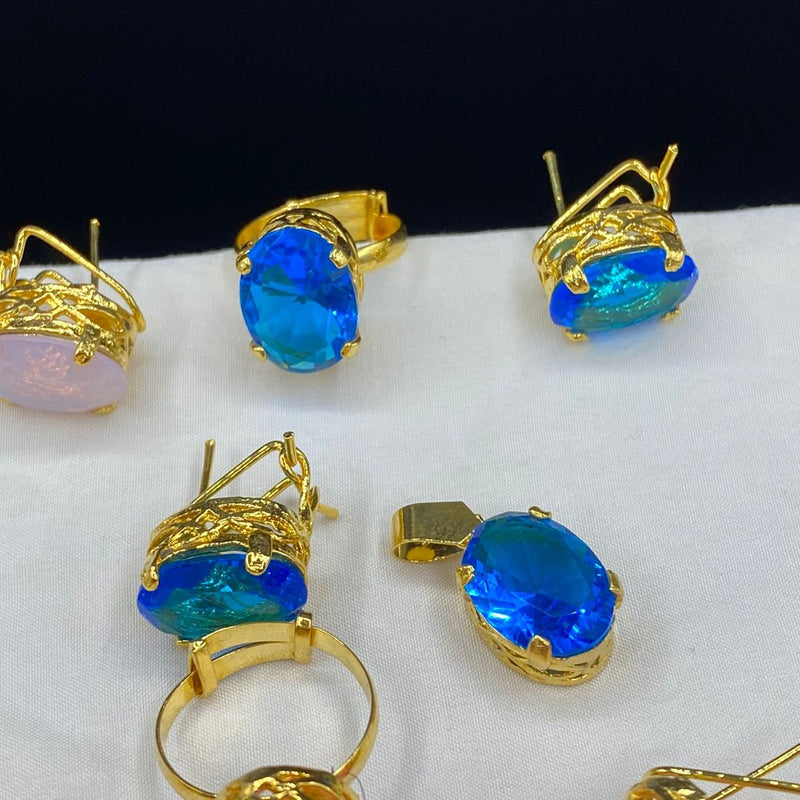 Gold plated Doublet stones combo set (mint colors)