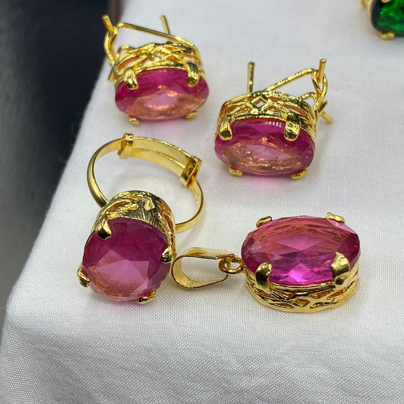 Gold plated Doublet stones combo set (mint colors)