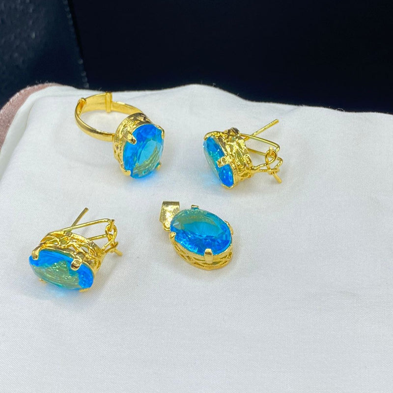 Gold plated Doublet stones combo set (mint colors)