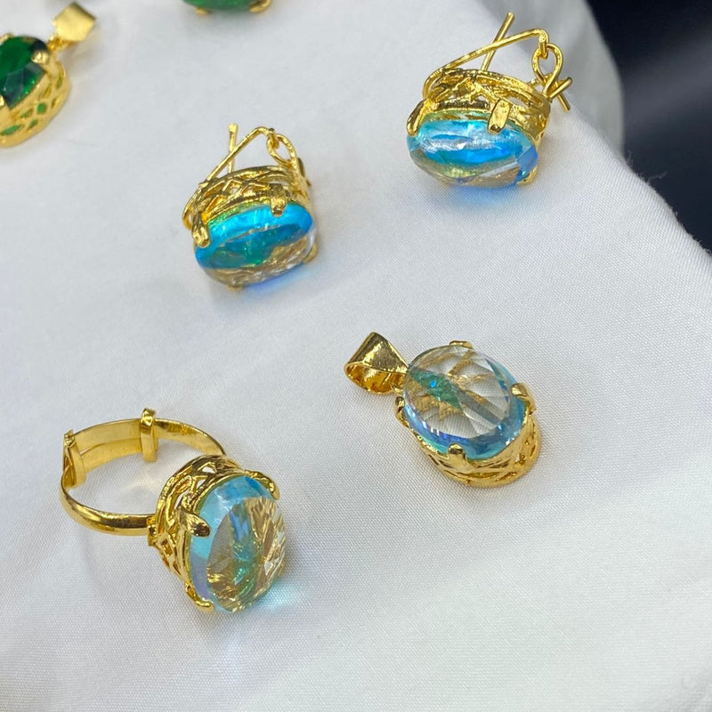 Gold plated Doublet stones combo set (mint colors)