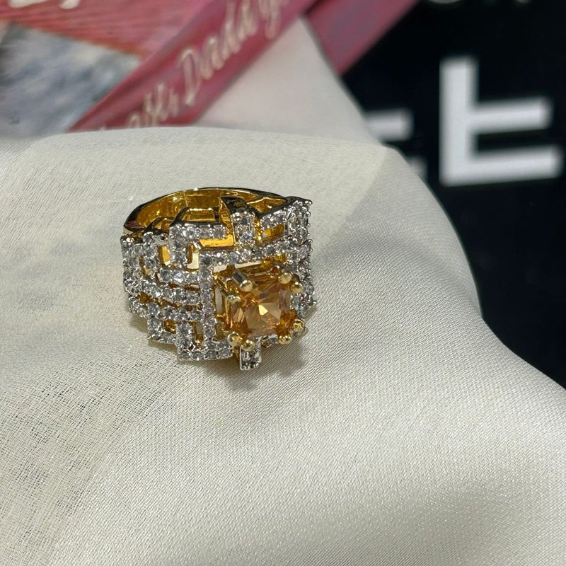 Gold Plated Adjustable Silver Style Zirconic Ring