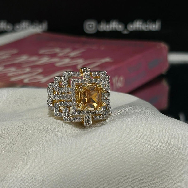 Gold Plated Adjustable Silver Style Zirconic Ring