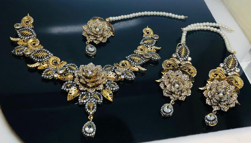 Exclusive 3D gold plated bridal set in real stones