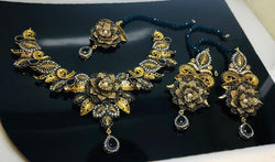 Exclusive 3D gold plated bridal set in real stones