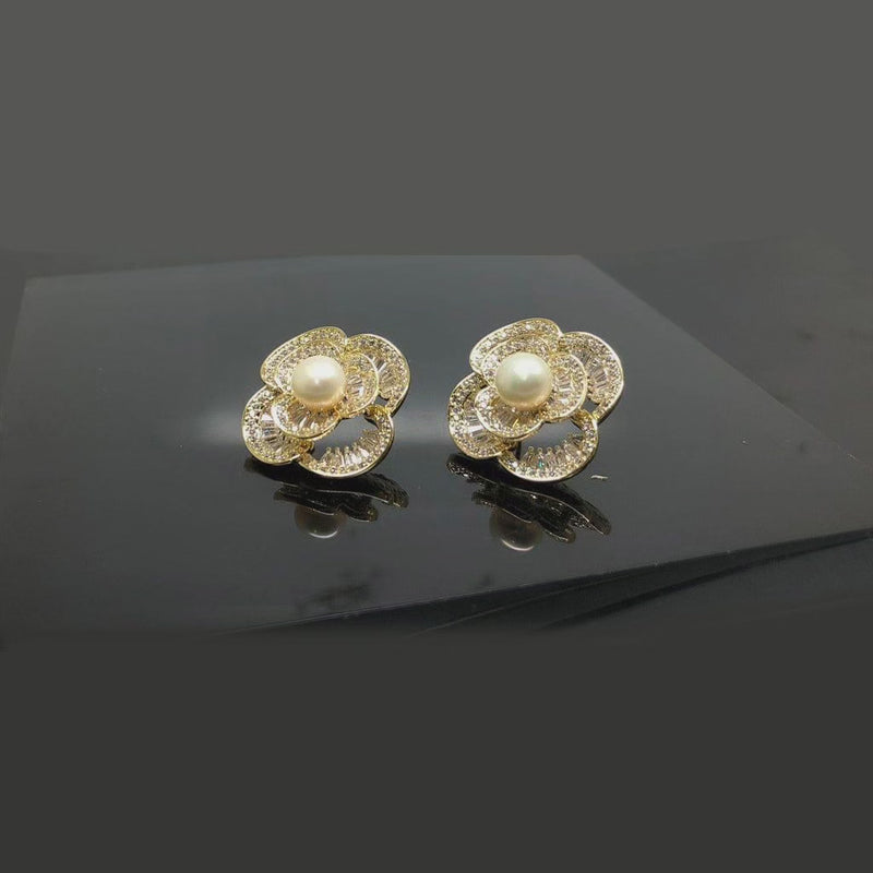 Floral studs with real pearl