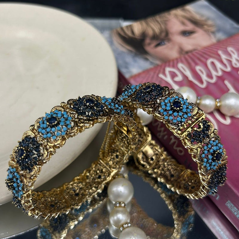 Stunning gold-plated bangles with diamond-cut stones (PAIR)