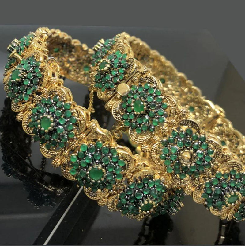 Stunning gold-plated bangles with diamond-cut stones (PAIR)