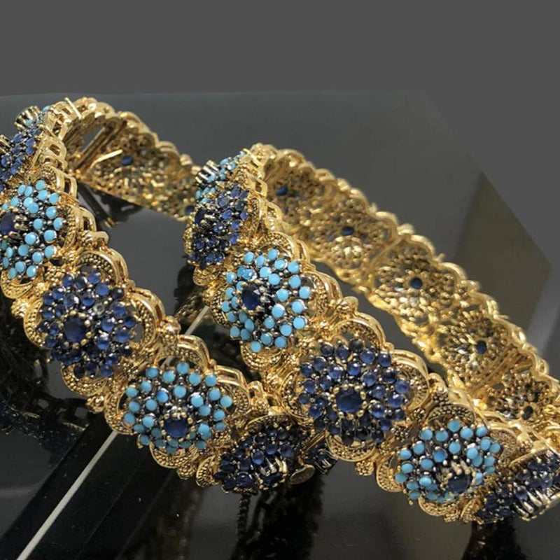 Stunning gold-plated bangles with diamond-cut stones (PAIR)