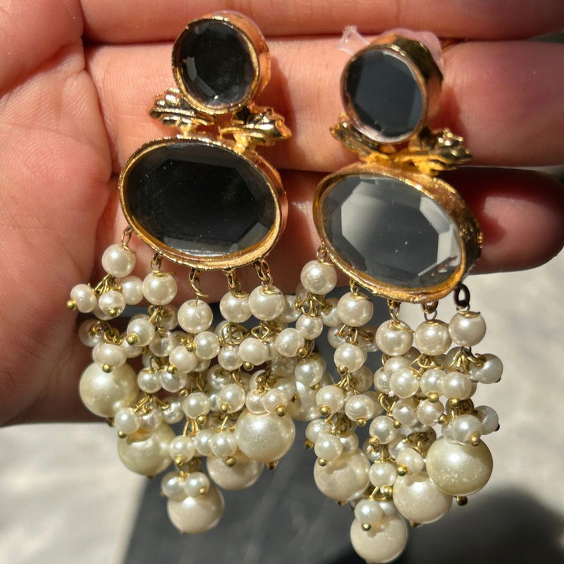 MIRROR KUDAN EARRINGS WITH PEARLS DROP