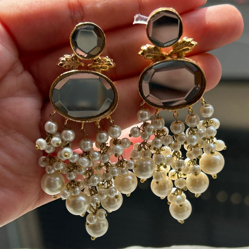 MIRROR KUDAN EARRINGS WITH PEARLS DROP