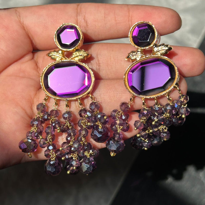 MIRROR KUDAN EARRINGS WITH PEARLS DROP