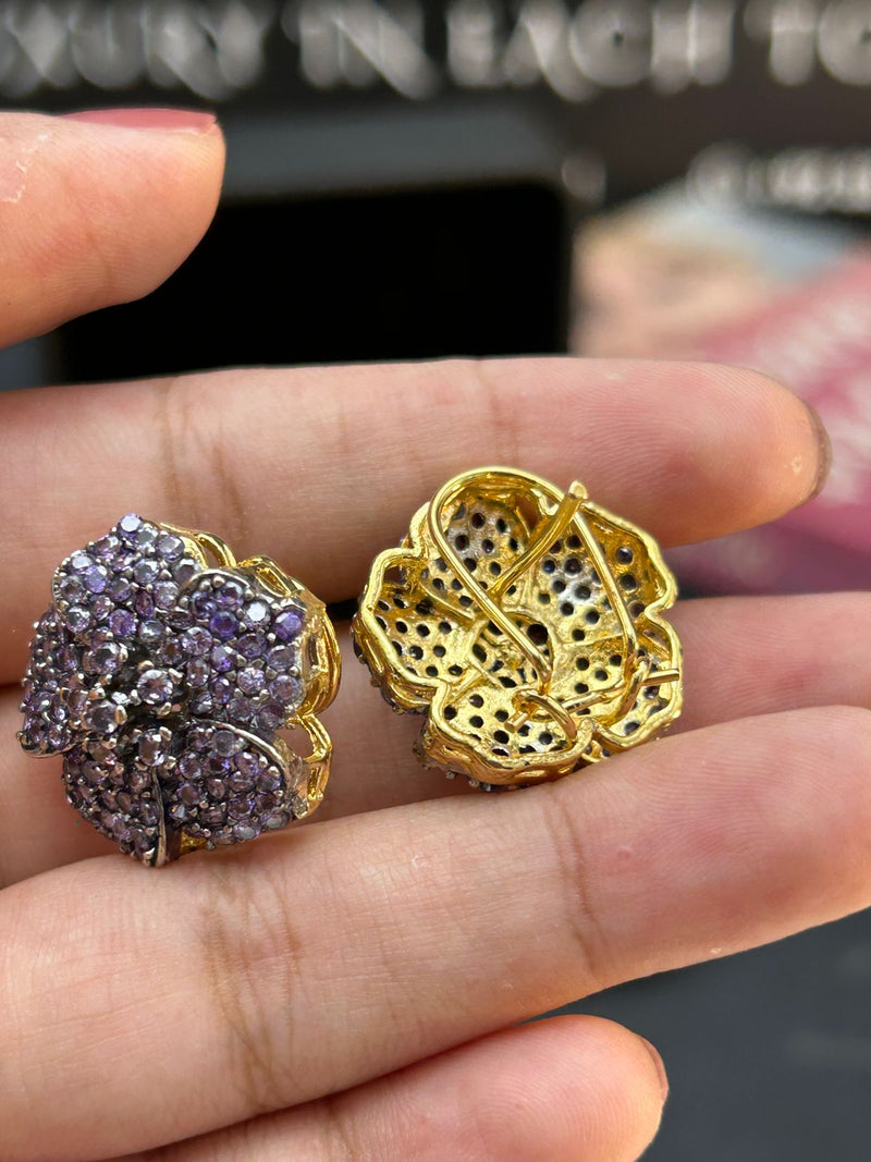 ZIRCONIC FLORAL GOLD PLATED STUDS