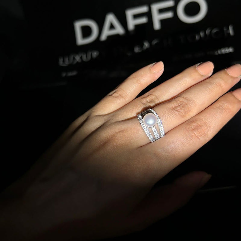 DAFFO Italian Rhodium plated Silver 925 Stamped Pearly Ring