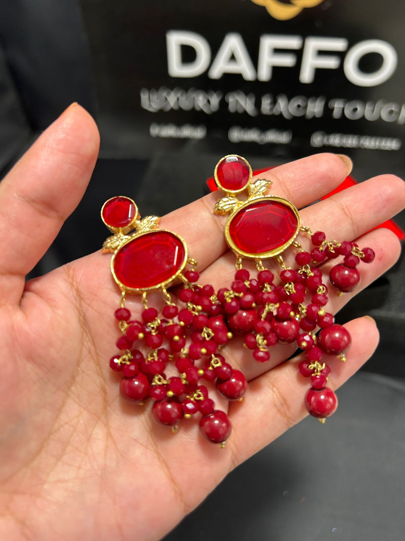 MIRROR KUDAN EARRINGS WITH PEARLS DROP