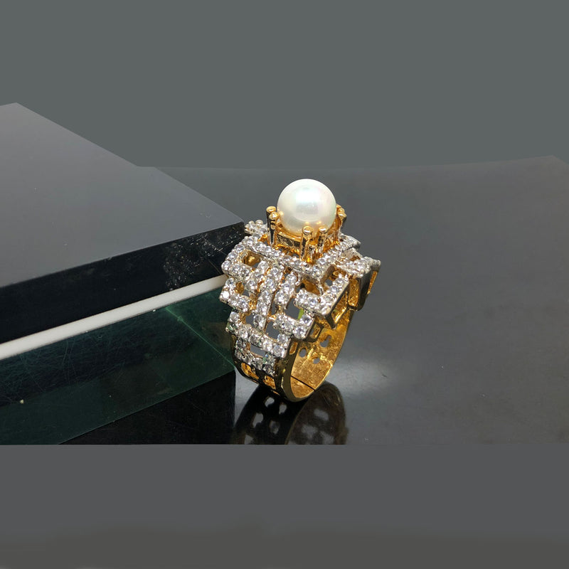 Gold Plated Adjustable Silver Style Zirconic Ring