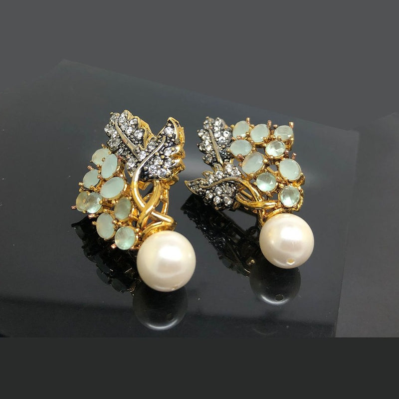 Gemstone Cluster Earrings with Pearl Drop