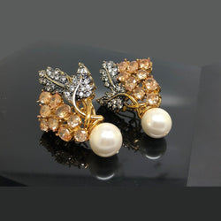 Gemstone Cluster Earrings with Pearl Drop