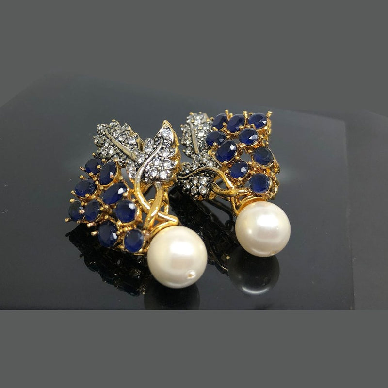 Gemstone Cluster Earrings with Pearl Drop