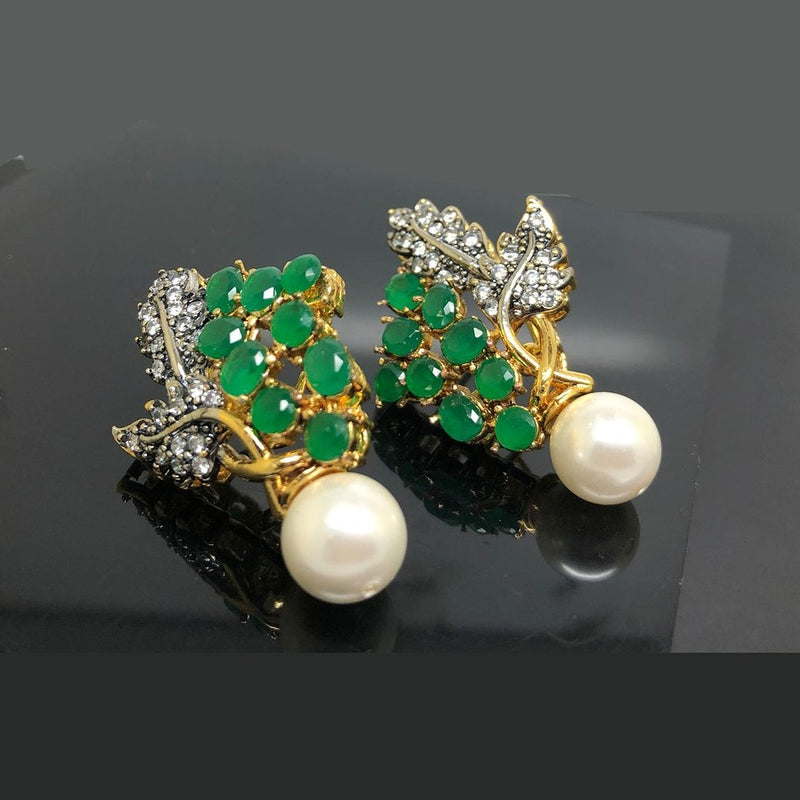 Gemstone Cluster Earrings with Pearl Drop