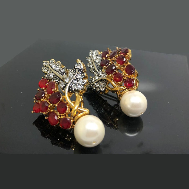 Gemstone Cluster Earrings with Pearl Drop