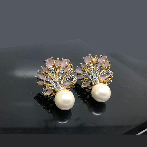 Regal Peacock Gemstone Earrings with Pearl Drop