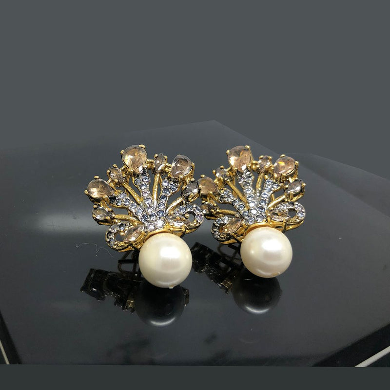 Regal Peacock Gemstone Earrings with Pearl Drop