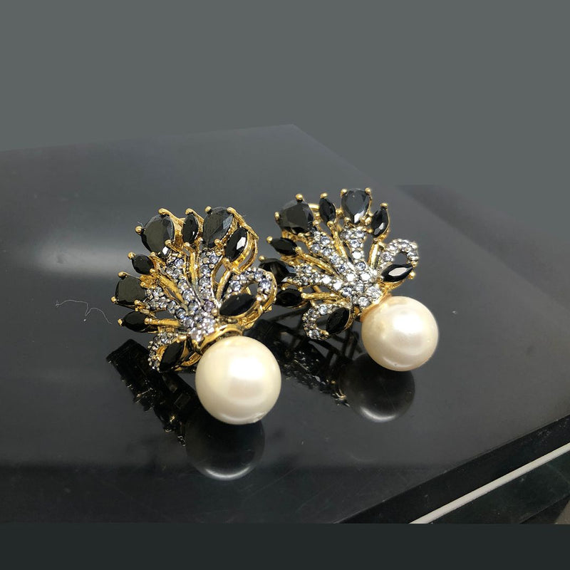 Regal Peacock Gemstone Earrings with Pearl Drop