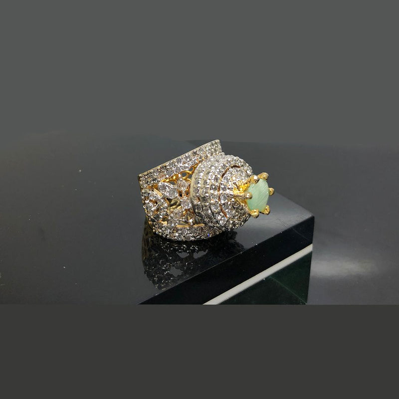 Gold-Plated Statement adjustable Ring With Gemstone Crystal Accents