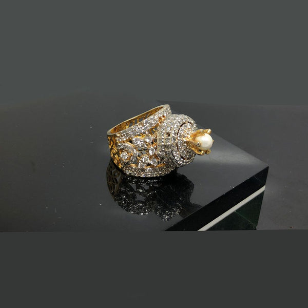 Gold-Plated Statement adjustable Ring With Gemstone Crystal Accents