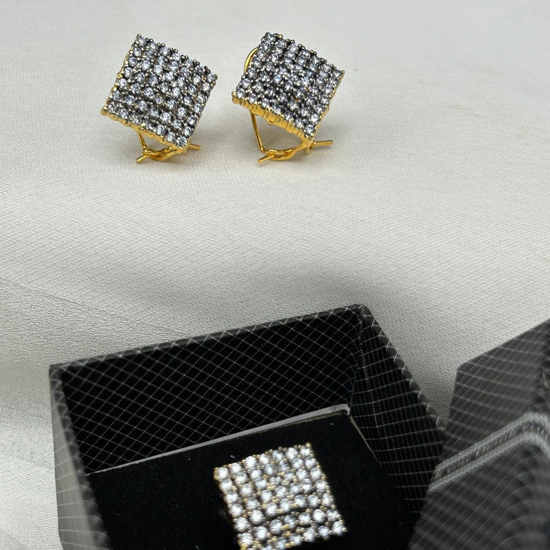 Diamond cut studs and adjustable ring