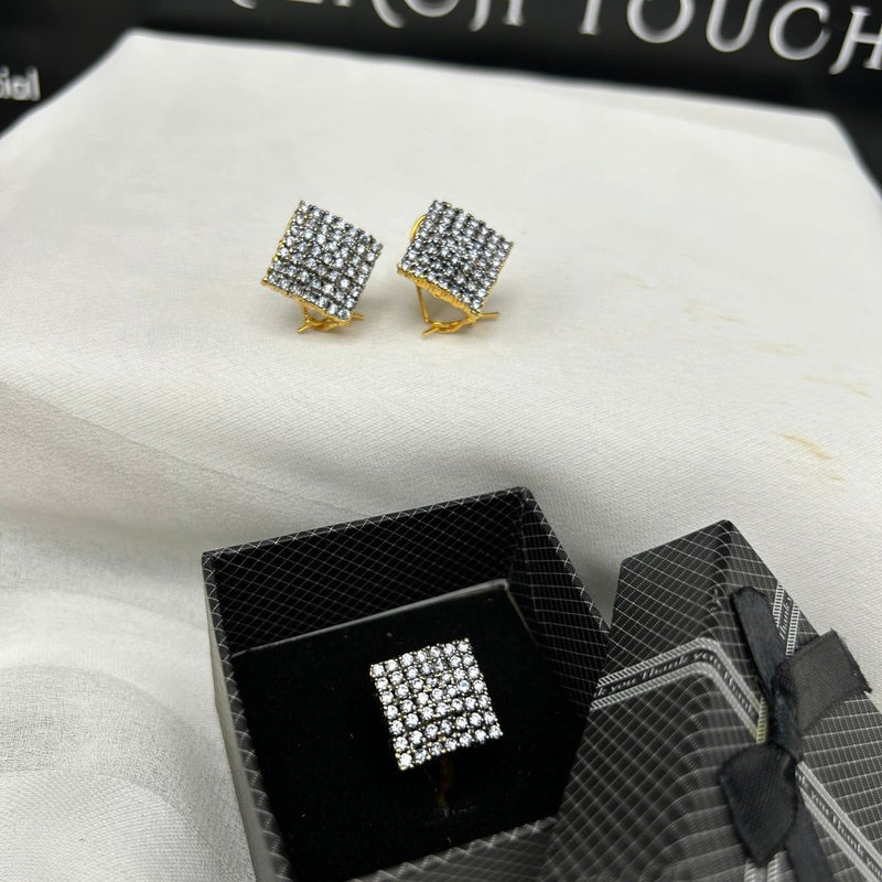 Diamond cut studs and adjustable ring